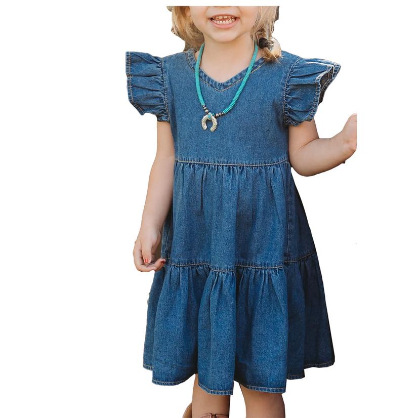  Shea Baby Girl's Denim Ruffle Short Sleeve Dress