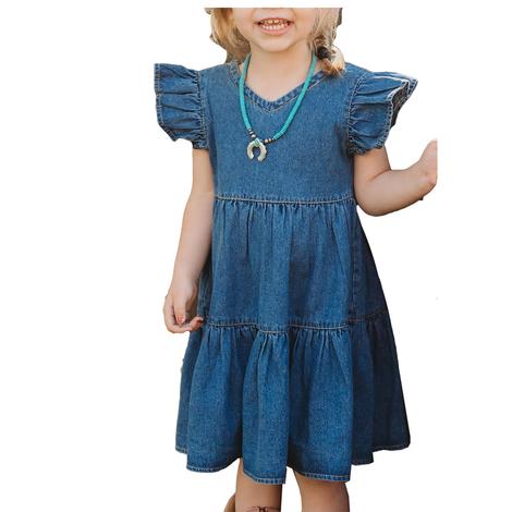 Shea Baby Girl's Denim Ruffle Short Sleeve Dress