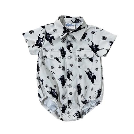Shea Baby Boy's Cream Timey Short Sleeve Snap Shirt