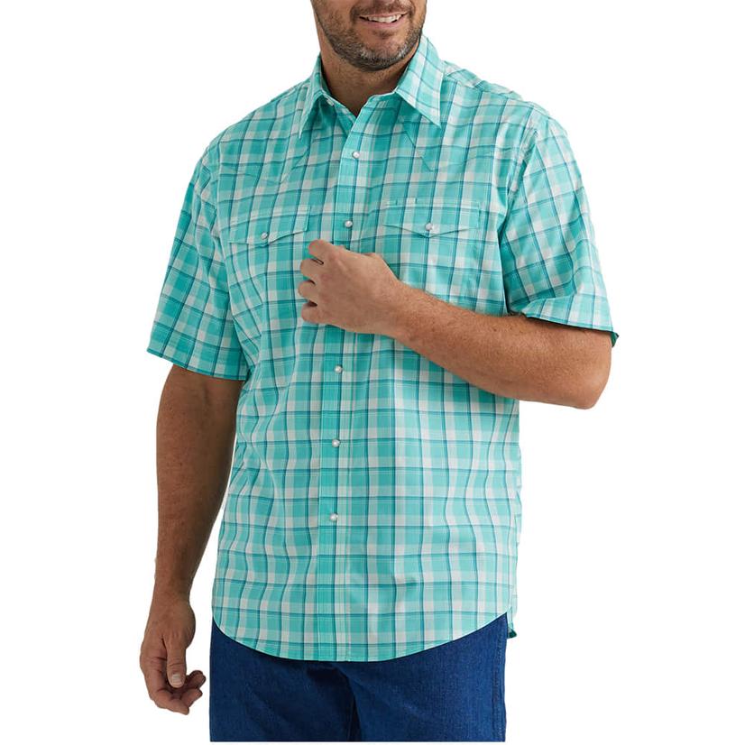  Wrangler Turquoise Wrinkle Resist Short Sleeve Men's Shirt