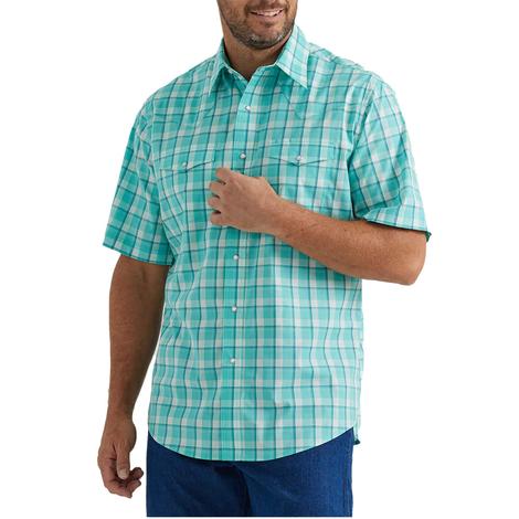 Wrangler Turquoise Wrinkle Resist Short Sleeve Men's Shirt