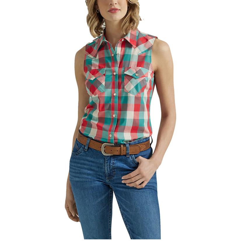  Wrangler Blue And Red Plaid Essential Woven Women's Shirt