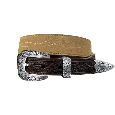 Stetson Western Stitched Brown 3 Piece Buckle Men's Belt