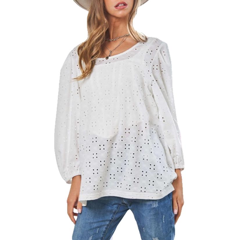  Davi And Dani White Casual Plus Size Women's Top