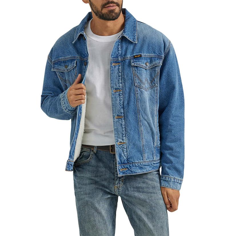  Wrangler Retro Denim Men's Jacket Sherpa Lined In Rodeo Night