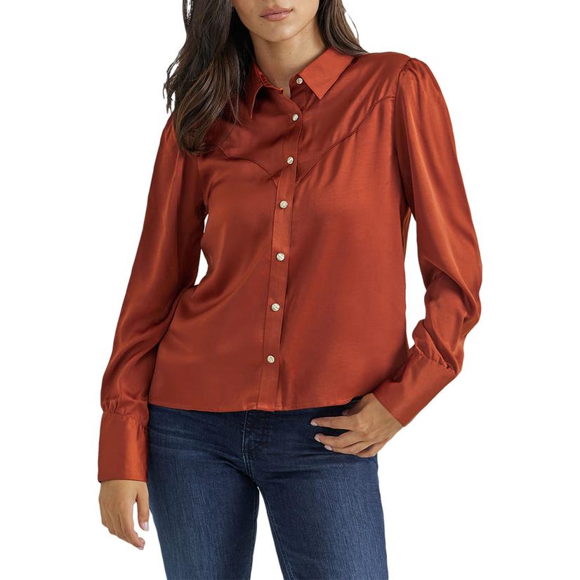  Wrangler Retro Punchy Women's Top Long Sleeve Button- Down In Rust