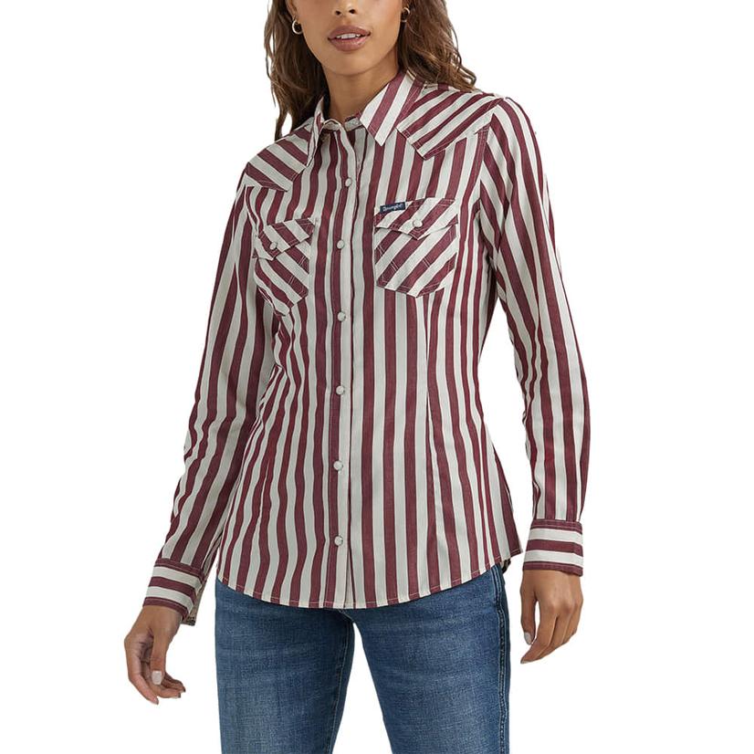  Wrangler Western Women's Long Sleeve Dress Snap Striped Shirt