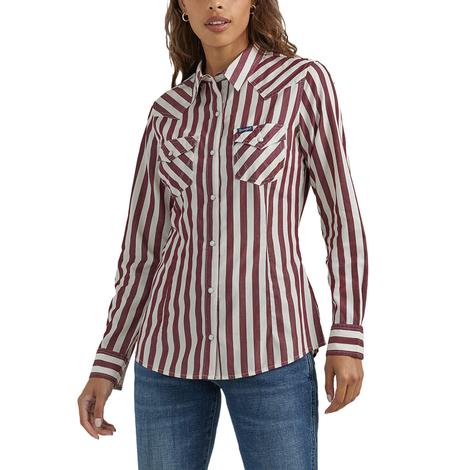 Wrangler Western Women's Long Sleeve Dress Snap Striped Shirt
