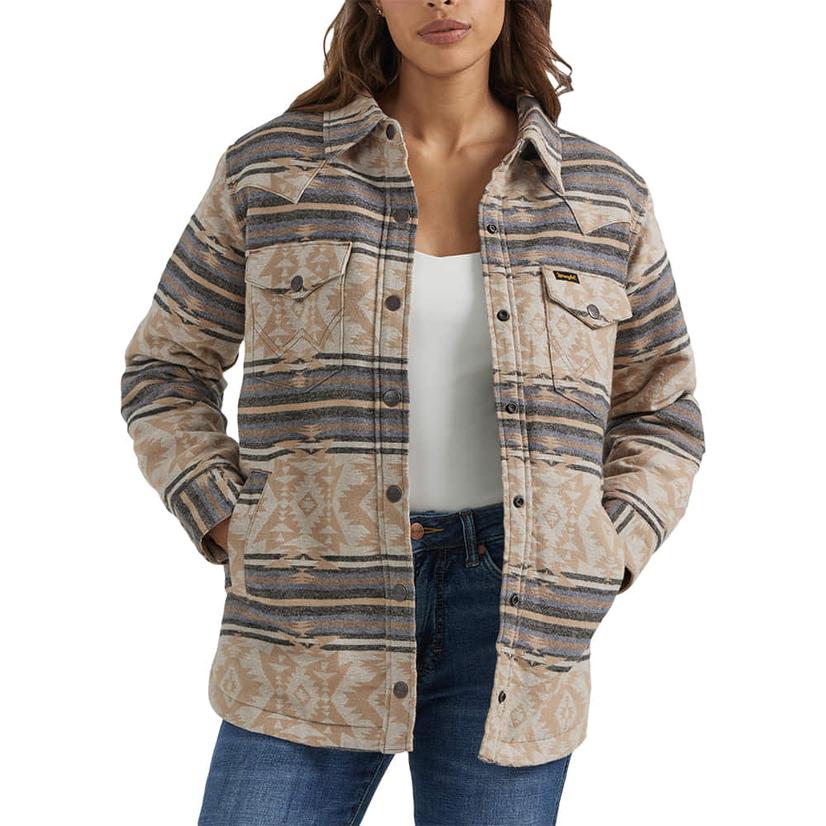  Wrangler Retro Tan And Blue Button Front Women's Jacket