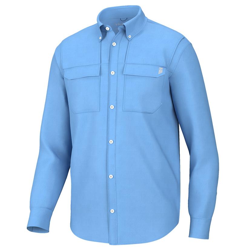  Huk Back Draft Marolina Blue Long Sleeve Button- Down Men's Shirt