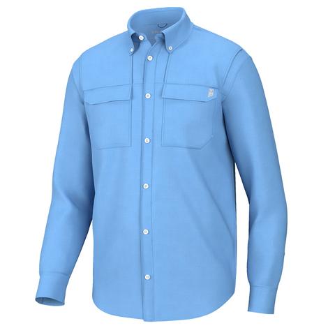 Huk Back Draft Marolina Blue Long Sleeve Button-Down Men's Shirt
