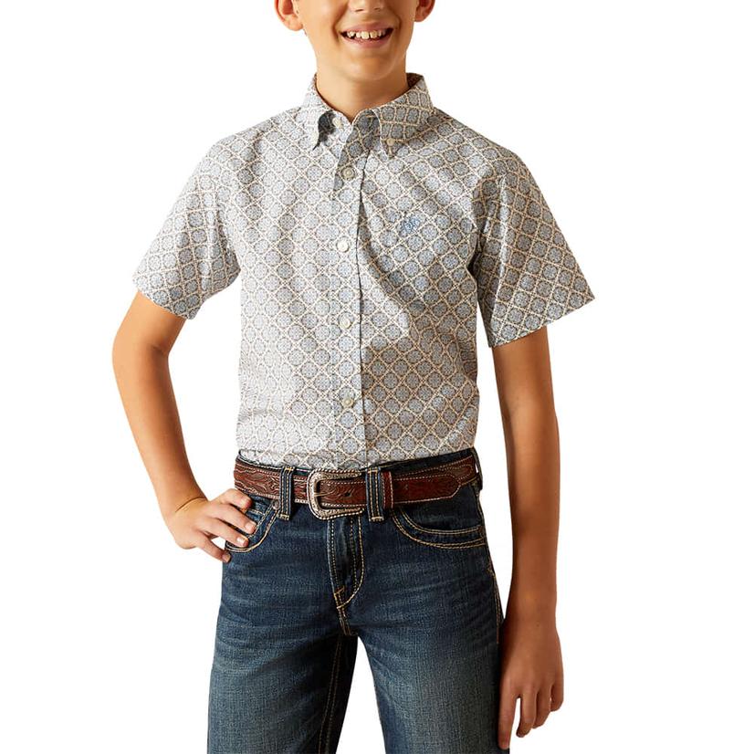  Ariat Boy's Teal Jett Short Sleeve Button- Down Shirt
