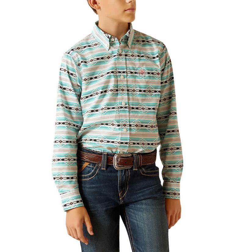  Ariat Jefferson Long Sleeve Button- Down Green Print Boy's Shirt