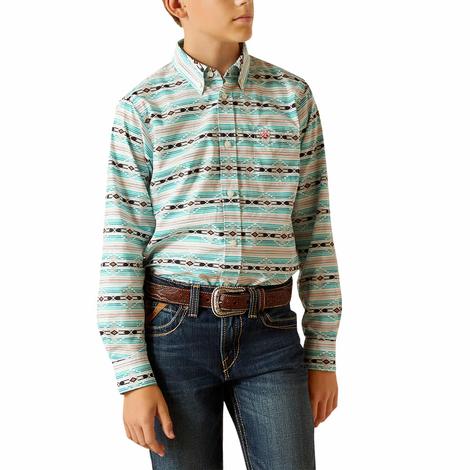 Ariat Jefferson Long Sleeve Button-down Green Print Boy's Shirt