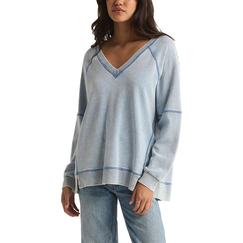  Z Supply Women's Indigo Easy V Knit Sweat Shirt