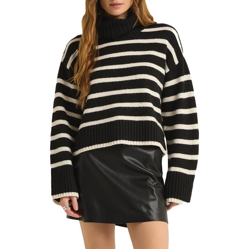  Z Supply Women's Black And White Josephine Stripe Sweater