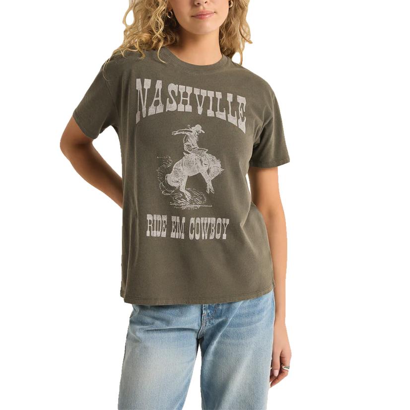  Z Supply Nashville Short Sleeve Women's Boyfriend Tee In Grape Leaf