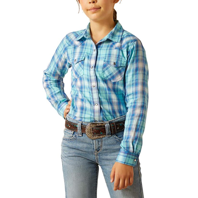  Ariat Xico Long Sleeve Blue Plaid Snap Girl's Shirt