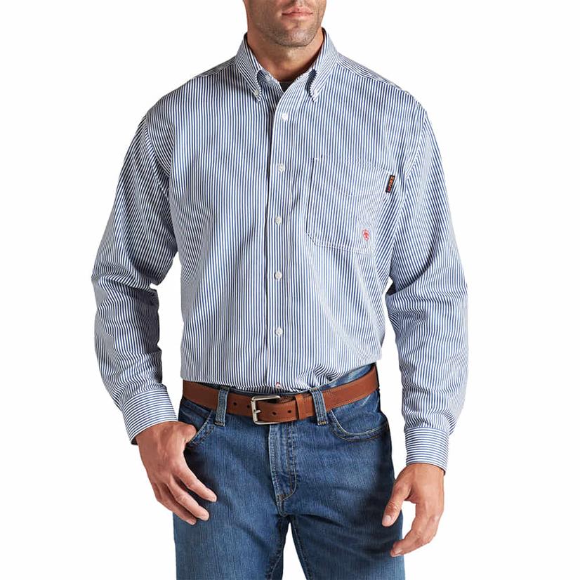  Ariat Fr Men's Long Sleeve Button- Down Bold Blue Stripe Shirt