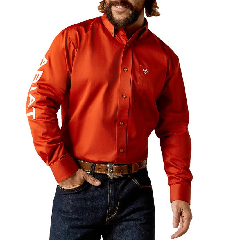  Ariat Team Collection Long Sleeve Dark Orange And White Men's Shirt