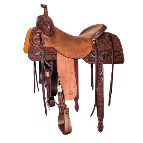 STT Half Floral Tool Half Roughout Ranch Cutting Saddle