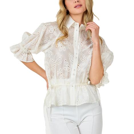 Caribbean Queen Ivory Half Sleeve Lace Women's Blouse
