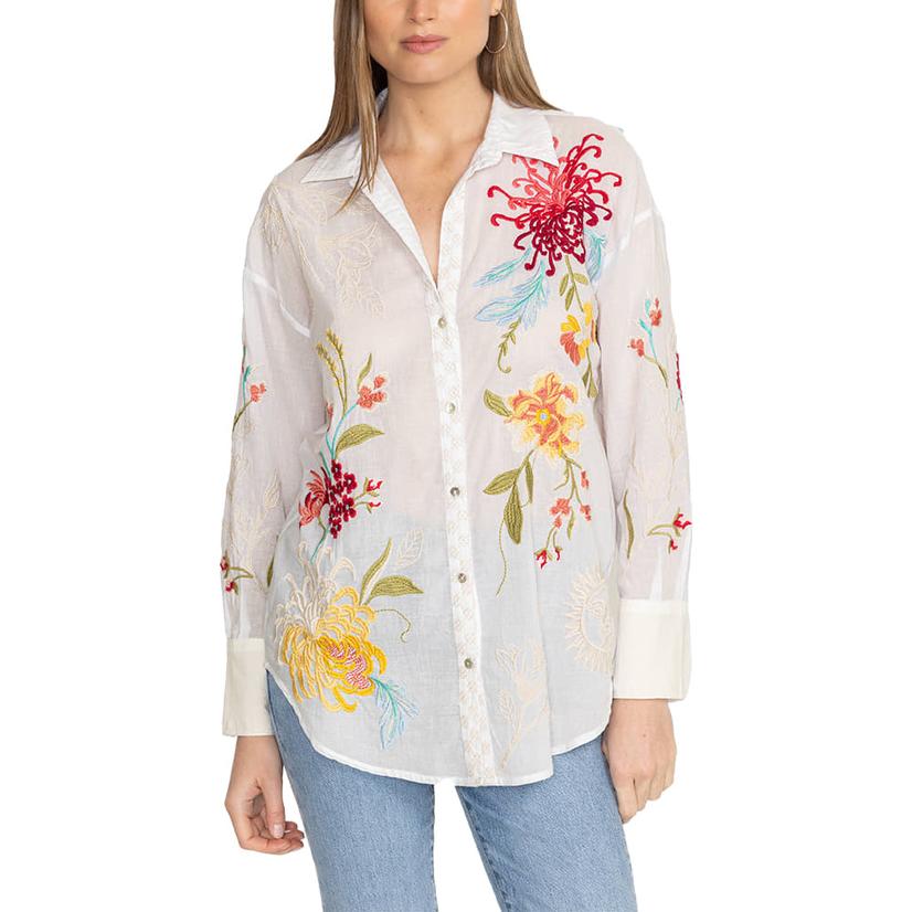  Jworkshop By Johnny Was Women's White Malory Relaxed Seamed Shirt