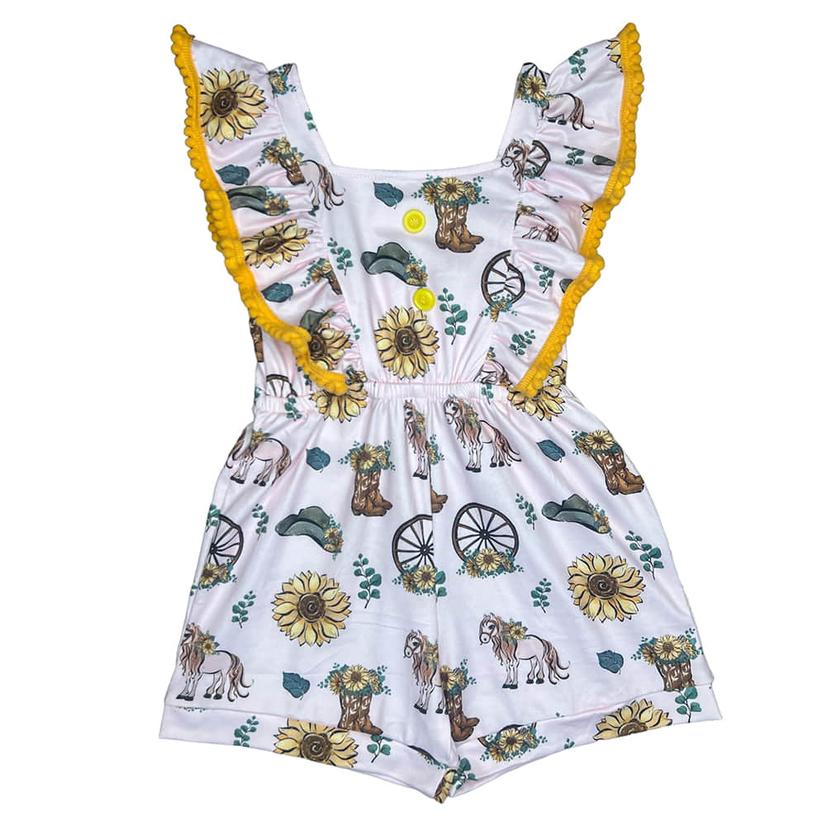  Shea Baby Girl's Yellow Sunflower Shorts Romper