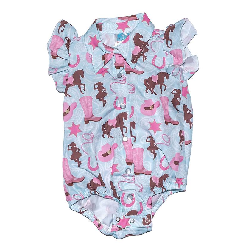  Shea Baby Infant Girl's Turquoise Ruffle Horse Onesie