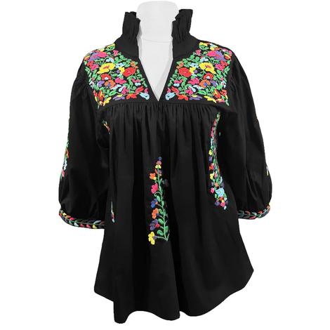 Spirit Dress Ladies Black Tailgator Blouse With Colorful Embroidery