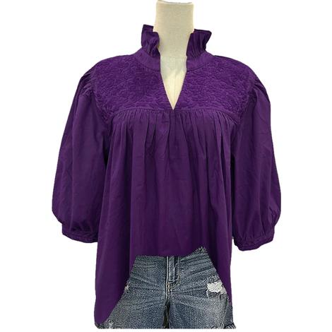 Spirit Dress Ladies Tailgater Blouse In Purple Gingham