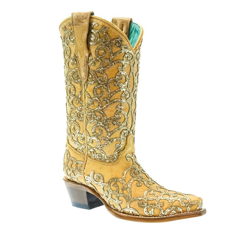  Corral Teen Girl's Straw Glitter Inlay Embroidery Boots