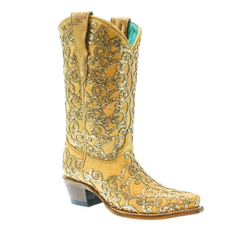 Corral Teen Girl's Straw Glitter Inlay Embroidery Boots 
