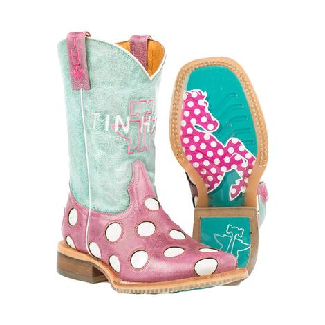 Tin Haul Pink and Turquoise Little Miss Dotty Girl's Boot