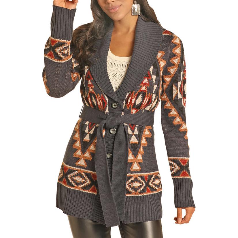  Powder River Women's Navy Aztec Robe Cardigan Sweater