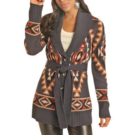 Powder River Women's Navy Aztec Robe Cardigan Sweater