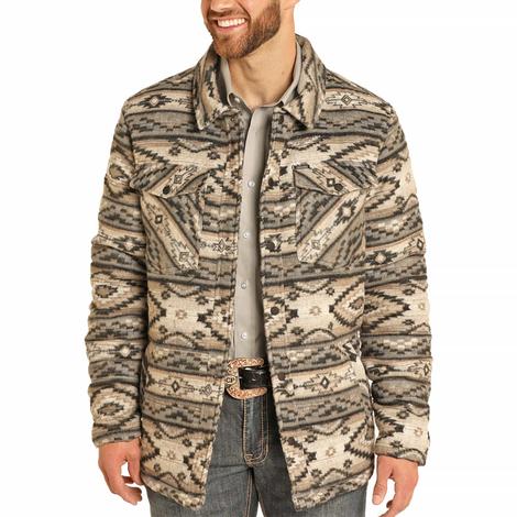 Rock And Roll Men's Taupe Quilted Brushed Aztec Jacquard Jacket