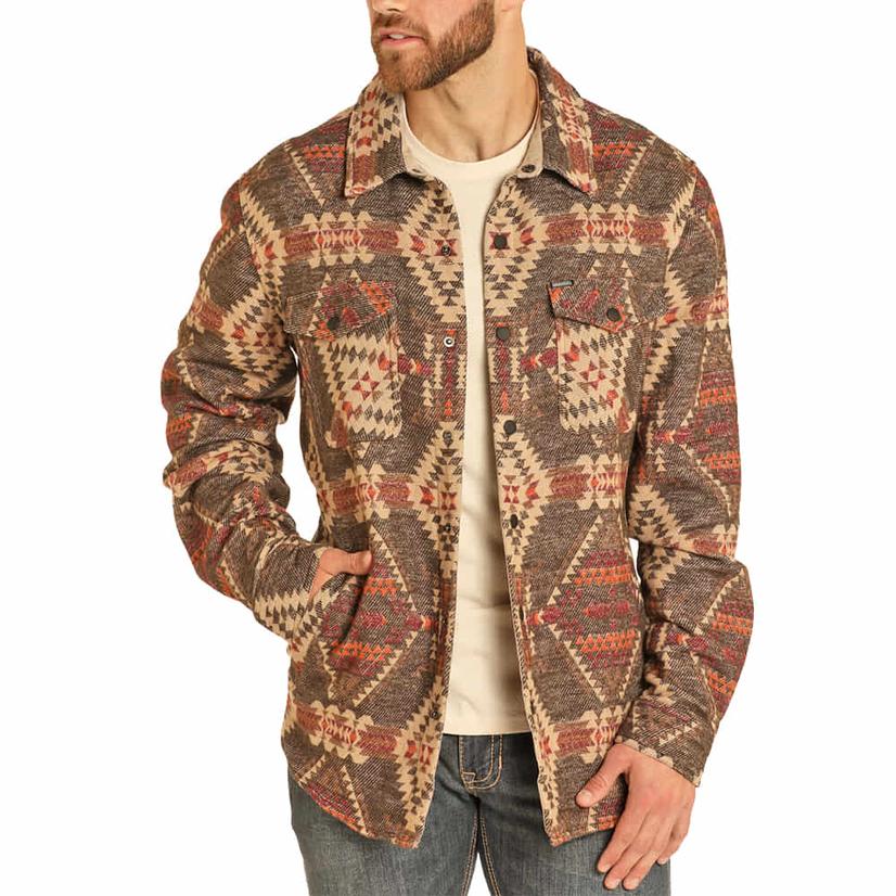  Rock And Roll Men's Brown Aztec Jacquard Jacket