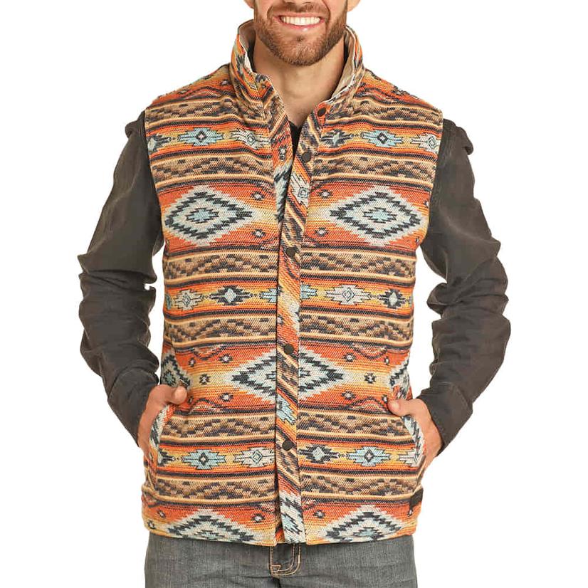  Rock And Roll Men's Orange Reversable Jacquard Vest