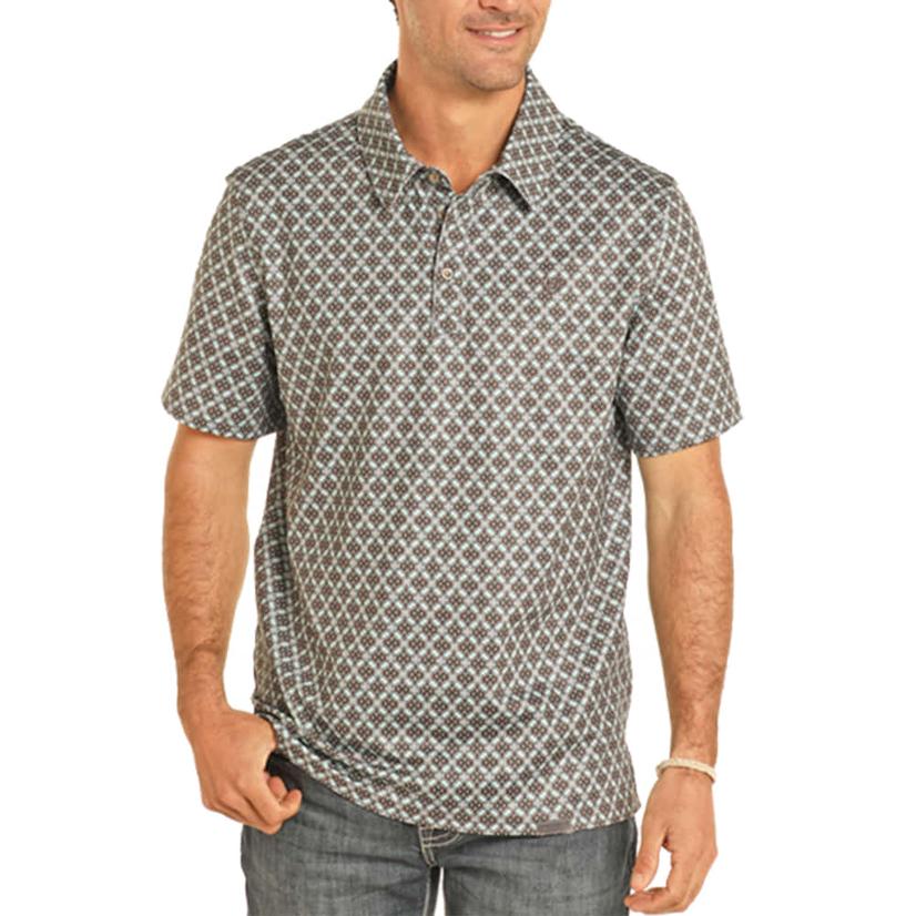  Panhandle Slim Men's Turquoise Medallion Print Short Sleeve Polo Shirt