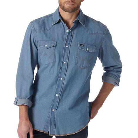 Wrangler Classic Fit Stonewash Denim Long Sleeve Snap Men's Work Shirt - Tall Sizes