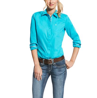 Ariat Womens Kirby Stretch Turquoise Button-Down Shirt 