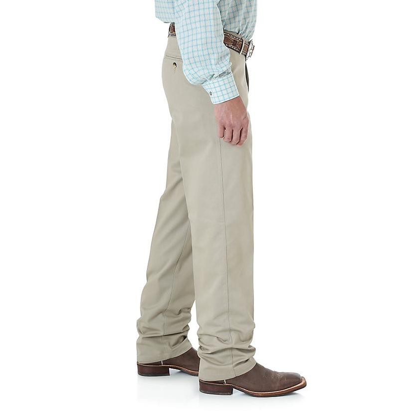Wrangler Mens Riata Flat Front Relaxed Fit Pants Khaki Extended Length