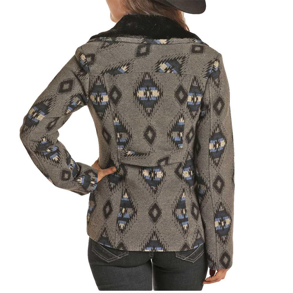 Blue Grey Aztec Print Womens Wool Coat By Powder River